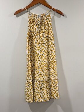 Justify Yellow Floral Tie-Neck Mini Dress